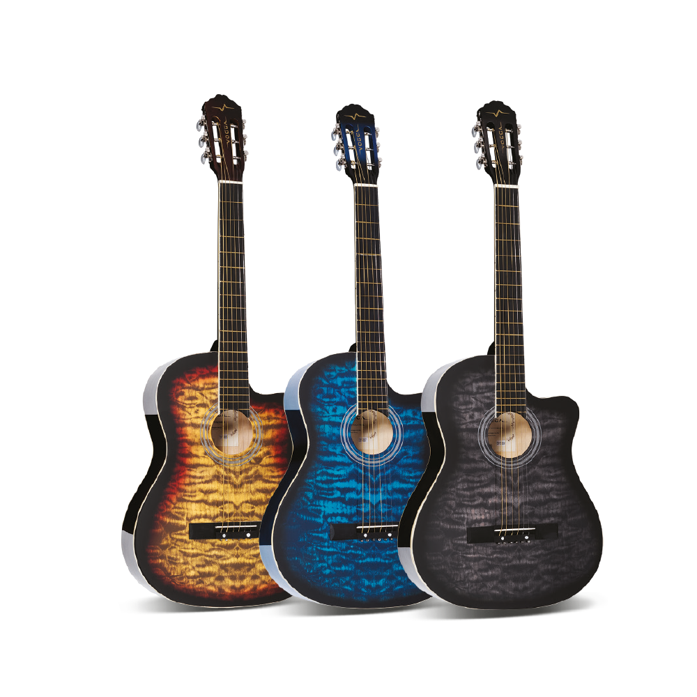 Leia mais sobre o artigo VIOLÃO CLÁSSICO ELÉTRICO COM CUTAWAY 39” 4/4 – COLOR –  AÇO